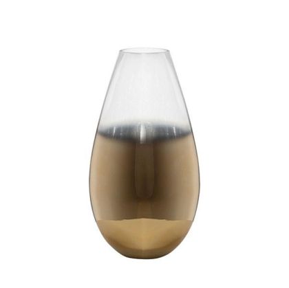 СТЪКЛЕНА ВАЗА ПРОЗРАЧНО-ЗЛАТИСТА 19.8X19.8X36СМ