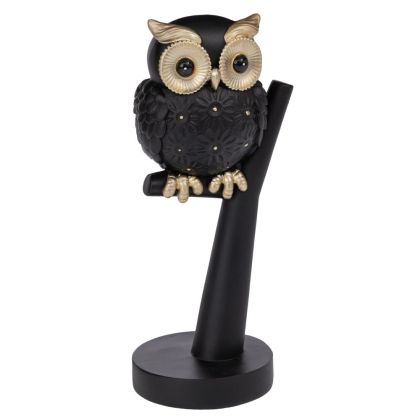 ЧЕРНА МАТОВА ПОЛИРЕЗИНОВА СОВА НА КЛОН 10X8X22СМ