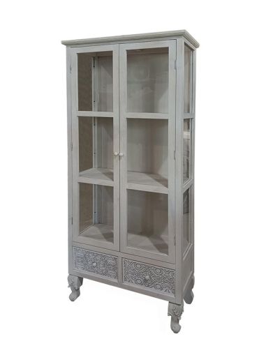 ШКАФ-ВИТРИНА ДЪРВЕНА СВЕТЛО СИВА 68X32X160СМ