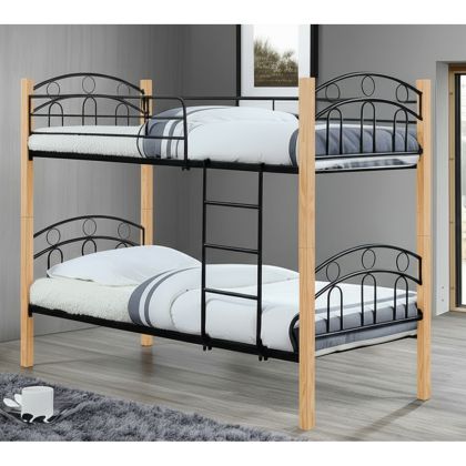 NORTON ДВУЕТАЖНО ЛЕГЛО, МЕТАЛ, БОЯДИСАНО В ЧЕРНО, ЕСТЕСТВЕНО ДЪРВО