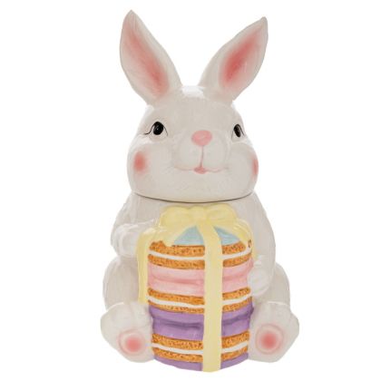 БЯЛ КЕРАМИЧЕН БУРКАН ЗА БИСКВИТКИ СЪС ЗАЙЧЕ 14X12X21.5 СМ