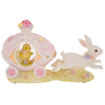 Великденско декоративно зайче от полирезин с яйца в пастелни нюанси 31x12x18 см
