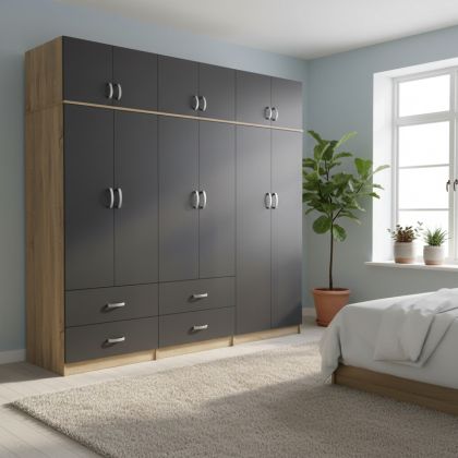 Гардероб Athos с шест врати , цвят сонома-антрацит, 240x42x240 см