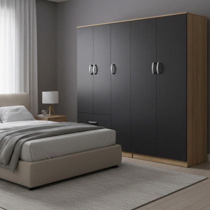 Гардероб Athosi с пет врати, цвят сонома-антрацит, 170x42x180 см