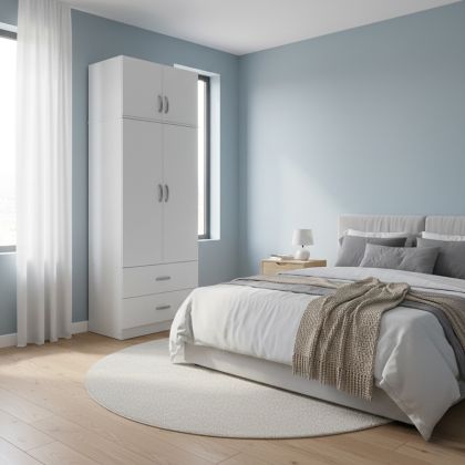 Гардероб с две врати, 2 чекмеджета и рафт Athos в бял цвят 80x42x240см