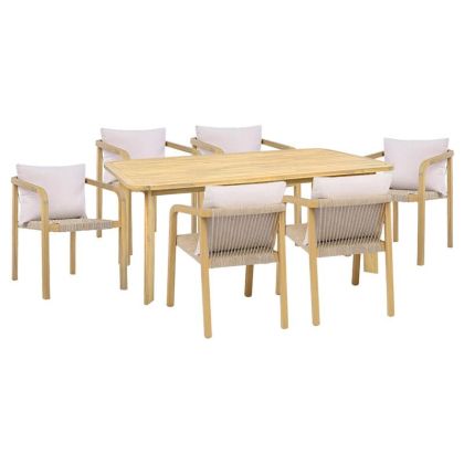 ГРАДИНСКИ СЕТ ЗА ТРАПЕЗА ОТ 7 ЧАСТА, АКАЦИЕВО ДЪРВО, SUMMERSET, РАМКА В ЕСТЕСТВЕН ЦВЯТ, БЕЖОВ ПЛАТ, 180X100X75СМ