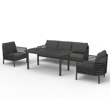 ГРАДИНСКИ СЕТ ОТ 4 WALES SM6422.01 ТЪМЕН АЛУМИНИЙ И ОЛЕФИН - СИВ 3D ПРИНТИРАН СТЪКЛЕН ПЛОТ