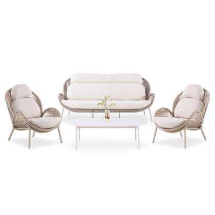 ГРАДИНСКИ СЕТ ОТ 4 ЧАСТИ RIVEN SM6418.01 АЛУМИНИЕВ ЦВЯТ СЛОНОВА КОСТ - ВЪЖЕ - БЕЖОВ ПЛАТ