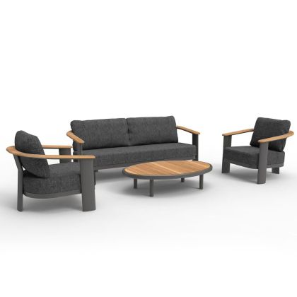 ГРАДИНСКИ СЕТ ОТ 4 ЧАСТИ ROMAN SM6425.01 СИВ АЛУМИНИЙ И ОЛЕФИНОВ ПЛАТ - ТИКОВО ДЪРВО