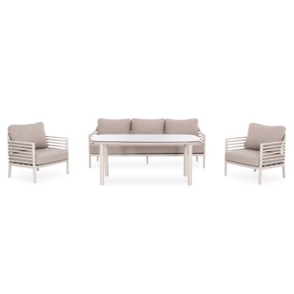 ГРАДИНСКИ СЕТ ОТ 4 ЧАСТИ WALES SM6422.02 КРЕМАВ БЯЛ АЛУМИНИЙ - БЕЖОВ ОЛЕФИН - СВЕТЛО СИВ 3D ПРИНТИРАН СТЪКЛЕН ПЛОТ