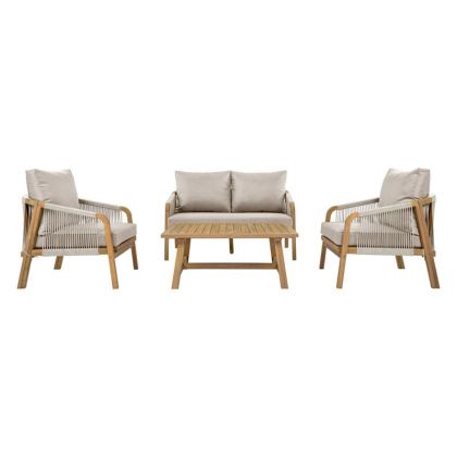 ГРАДИНСКИ СЕТ ОТ 4 ЧАСТИ АКАЦИЕВО ДЪРВО MARISELLE РАМКА В ЕСТЕСТВЕН ЦВЯТ БЕЖОВО-СИВ ПЛАТ