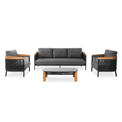 ГРАДИНСКИ СЕТ ОТ 4 ЧАСТИ СЕРИЯ ETHEREAL SM6165.02 АЛУМИНИЙ-ВЪЖЕ-ТИКОВО ДЪРВО-СИНЕРОВ КАМЪК В ЦВЯТ ВЪГЛИЩЕН