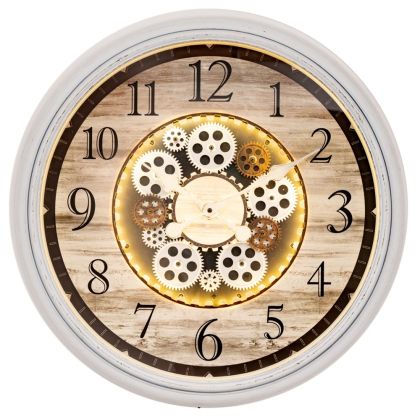 ДЕКОРАТИВЕН КРЪГЪЛ МЕТАЛЕН СТЕНЕН ЧАСОВНИК В БЕЖОВ ЦВЯТ С БЕЗЖИЧНО УПРАВЛЕНИЕ НА СВЕТЛИНАТА В 3 ЦВЯТА, Д 57 СМ