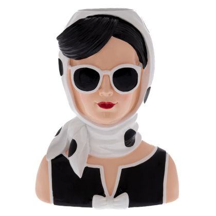 ДЕКОРАТИВНА ВАЗА ОТ ПОЛИРЕЗИН, РЕТРО ЖЕНСКА ФОРМА, ЧЕРНО-БЯЛ ЦВЯТ, 20X14X25 СМ