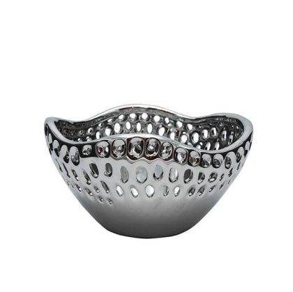 ДЕКОРАТИВНА КУПА ОТ КЕРАМИКА, СРЕБЪРНО 24.5X23.5X13.5СМ