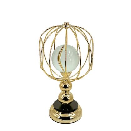 Декоративна метална настолна лампа топка, златиста/черна, голяма, със стъкло - Φ20x36см, 6 бр./кутия