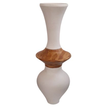 ДЕКОРАТИВНА ПОДОВА ВАЗА NEBULA HM4660.02S ФИБРО ЦИМЕНТ В БЯЛ ЦВЯТ - ТИКОВО ДЪРВО Φ45X120HCM.