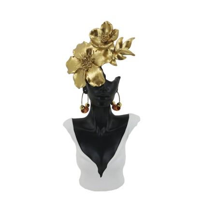 ДЕКОРАТИВНА ФИГУРА НА ЧЕРНОКОЖА ЖЕНА С ЦВЕТЯ НА ГЛАВАТА - 15.5x7.5x33см 12/KIB