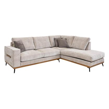 ДИВАН MARCELL ДЕСЕН ЪГЛОВ БЕЖОВ С КАФЯВИ ВЪЗГЛАВНИЦИ 300X230X88СМ