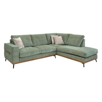 ДИВАН MARCELL ДЕСЕН ЪГЪЛ ЗЕЛЕН С БЕЖОВИ ВЪЗГЛАВНИЦИ 300X230X88СМ