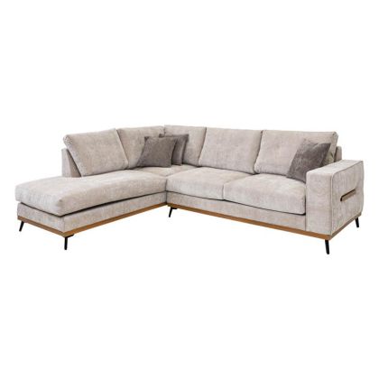 ДИВАН MARCELL ЛЯВ ЪГЪЛ БЕЖОВ С КАФЯВИ ВЪЗГЛАВНИЦИ 300X230X88СМ