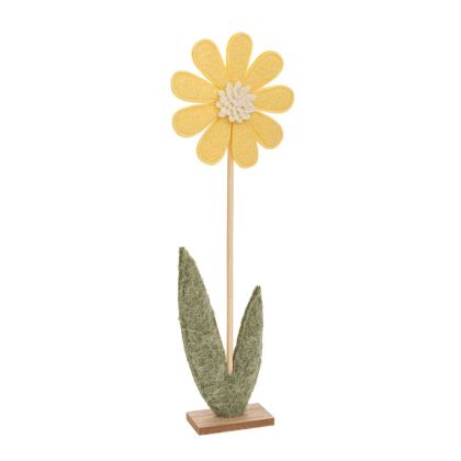 Yellow felt flower with wooden base 12x5x32cm