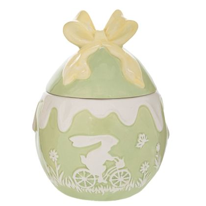 ЗЕЛЕН КЕРАМИЧЕН БУРКАН ЗА БИСКВИТКИ СЪС ЗАЙЧЕ 16,5X16,5X23СМ