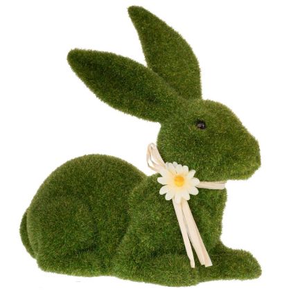 Green bunny with envelope with beautiful white flowers Easter decoration 25 cm