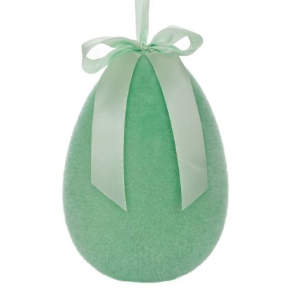 GREEN FLOCKED HANGING EGG WITH BOW EASTER DECO 25CM