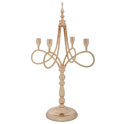 ЗЛАТИСТ МЕТАЛЕН 4-СТЕПЕНЕН СВЕЩНИК С ИНТЕНЗИВЕН ДИЗАЙН 32X32X53 СМ