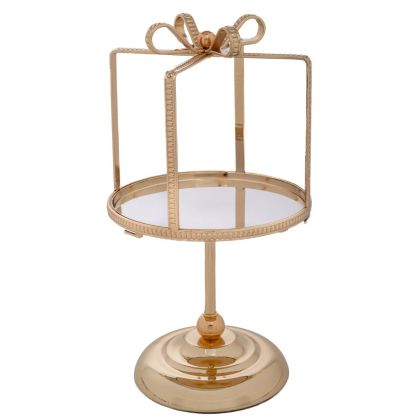 ЗЛАТИСТ МЕТАЛЕН СВЕЩНИК СЪС СТЪКЛО 17X17X31 СМ