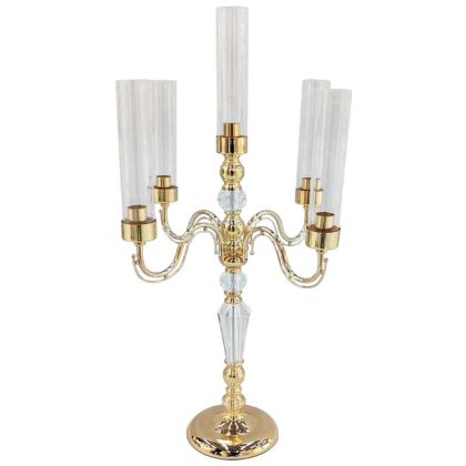 ЗЛАТИСТ/БЯЛ МЕТАЛЕН СВЕЩНИК С КРИСТАЛИ 5 МЕСТА - Φ47x84см 4/КУТИЯ