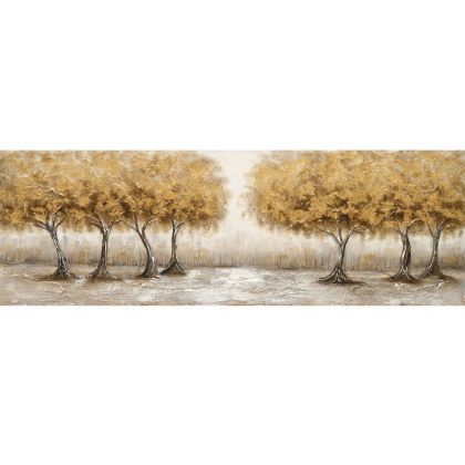 ЗЛАТНА КАРТИНА ВЪРХУ ПЛАТНО СЪС 7 ЗЛАТНИ ДЪРВЕТА - 50x150см 6/KIB