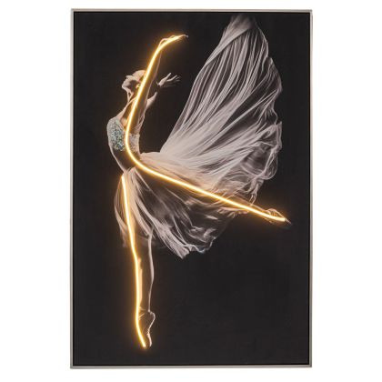 КАРТИНА БАЛЕРИНА С LED СВЕТЛИНА СЪС СРЕБЪРНА РАМКА ВЪРХУ ПРИНТИРАНО ПЛАТНО 80X120 СМ