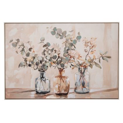 КАРТИНА ВАЗИ С ЦВЕТЯ, РИСУВАНИ ВЪРХУ ПРИНТИРАНО ПЛАТНО С РАМКА, 120X80 СМ