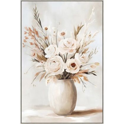 КАРТИНА ВЪРХУ ПЛАТНО В КРЕМ/КАФЯВА ВАЗА С ЦВЕТЯ В РАМКА - 82.5x122.5x3.5см 6 БР./КУТИЯ