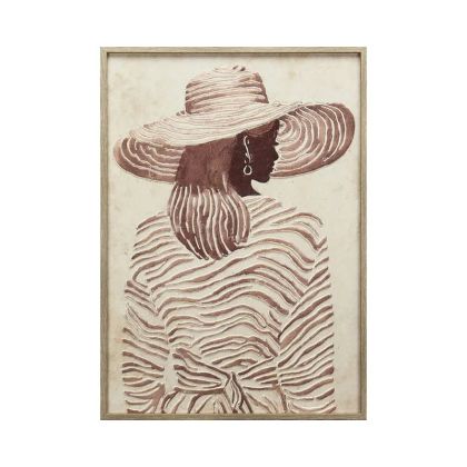 КАРТИНА ВЪРХУ ПЛАТНО ЖЕНА С ШАПКА, КРЕМАВА/КАФЯВА, РЕЛЕФЕН ЕФЕКТ В РАМКА - 50x70x3 см, 7 бр./КУТИЯ