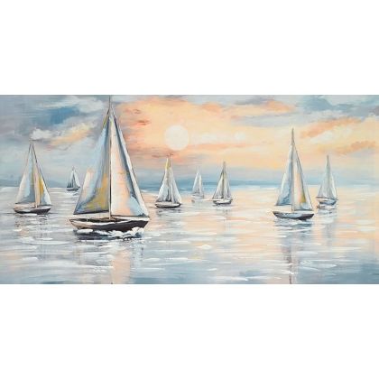 КАРТИНА ВЪРХУ ПЛАТНО ЛОДКИ, МОРЕ И СЛЪНЦЕ 60x120CM 8/KIB