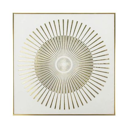 КАРТИНА ВЪРХУ ПЛАТНО С РАДИАЛНИ КРЪГОВЕ, ЗЛАТИСТО/БЯЛ РЕЛЕФЕН ЕФЕКТ В РАМКА - 70x70x3 см 12/КУТИЯ