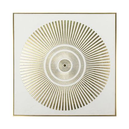 КАРТИНА ВЪРХУ ПЛАТНО С РАДИАЛНИ КРЪГОВЕ, ЗЛАТИСТО/БЯЛ РЕЛЕФЕН ЕФЕКТ В РАМКА - 70x70x3 см 12/КУТИЯ