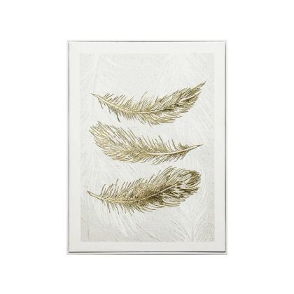 КАРТИНА НА ПЛАТНО 3 КРИЛА ЗЛАТИСТО/БЯЛО РЕЛЕФЕН ЕФЕКТ В РАМКА - 40x60x2.5 см 9 БР./КУТИЯ