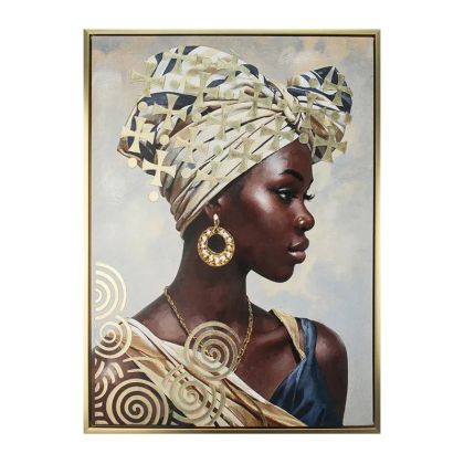 КАРТИНА НА ПЛАТНО АФРИКАНСКИ СИНЬО/ЗЛАТНО/КАФЯВО С РЕЛЕФЕН ЕФЕКТ В РАМКА - 60x80x3.8 см 10/КУТИЯ