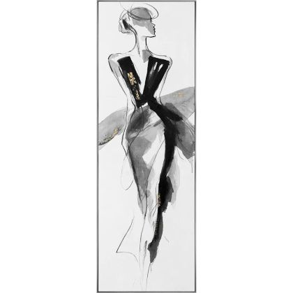 КАРТИНА НА ПЛАТНО В ЧЕРНО-БЯЛО-ЗЛАТИСТ ЦВЕТ С ЕЛЕГАНТЕН ЖЕНСКИ ДИЗАЙН В РАМКА - 42.5x122.5x3.5см 6 БР./КУТИЯ