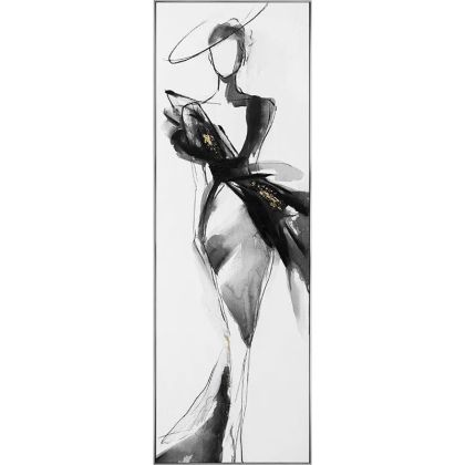 КАРТИНА НА ПЛАТНО В ЧЕРНО-БЯЛО-ЗЛАТИСТ ЦВЕТ С ЕЛЕГАНТЕН ЖЕНСКИ ДИЗАЙН В РАМКА - 42.5x122.5x3.5см 6 БР./КУТИЯ