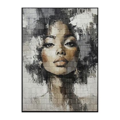 КАРТИНА НА ПЛАТНО ЖЕНА - ШИЙКА НА ШИЯТА НА ШИЯТА, ЧЕРНО-БЯЛО/ЗЛАТИСТО, РЕЛЕФЕН ЕФЕКТ В РАМКА - 60x80x3.5 см, 15 бр./КУТИЯ