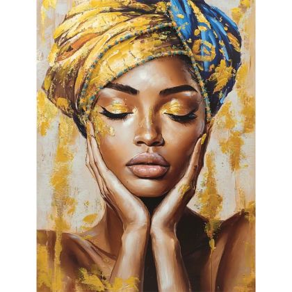 КАРТИНА НА ПЛАТНО ЗЛАТИСТО-СИНО-КАФЯВО БОХО ЖЕНА 90x120 СМ 6/KIB
