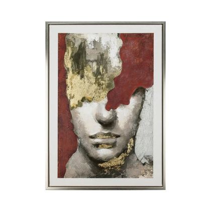 КАРТИНА НА ПЛАТНО С ЛИЦЕ В ЧЕРВЕНО/ЗЛАТНО/СИВО С РЕЛЕФЕН ЕФЕКТ В РАМКА - 50x70x3.8 см 10/КУТИЯ