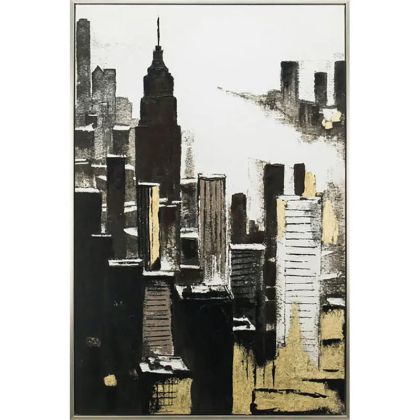 КАРТИНА НА ПЛАТНО С НЕБОЧЕРИ, ЧЕРНО-БЯЛО/ЗЛАТНО, РЕЛЕФЕН ЕФЕКТ В РАМКА - 80x120x3.8 см, 14 бр./КУТИЯ