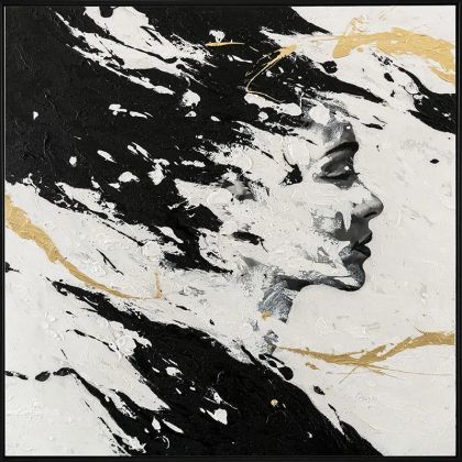 КАРТИНА НА ПЛАТНО ЧЕРНО/БЯЛО/ЗЛАТНО С РЕЛЕФЕН ДИЗАЙН НА ЖЕНА В РАМКА - 102.5x102.5x3.5 см 8 БР./КУТИЯ