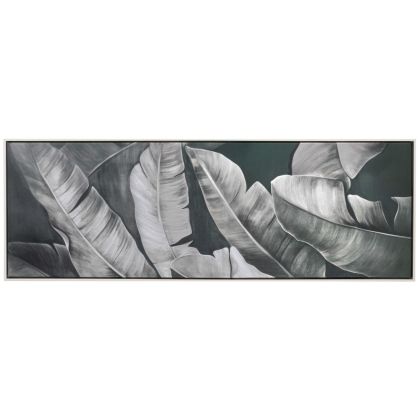 КАРТИНА С БАНАНОВИ ЛИСТА С БЯЛА РАМКА ВЪРХУ ПЛАТНО С ПРИНТ 40Х120 СМ